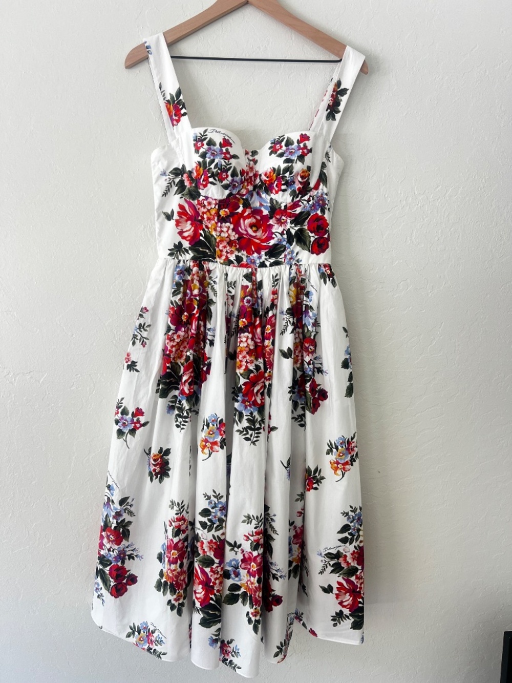 DOLCE & GABANNA - Floral Print Pleated Poplin Fit & Flare midi Dress - 2026